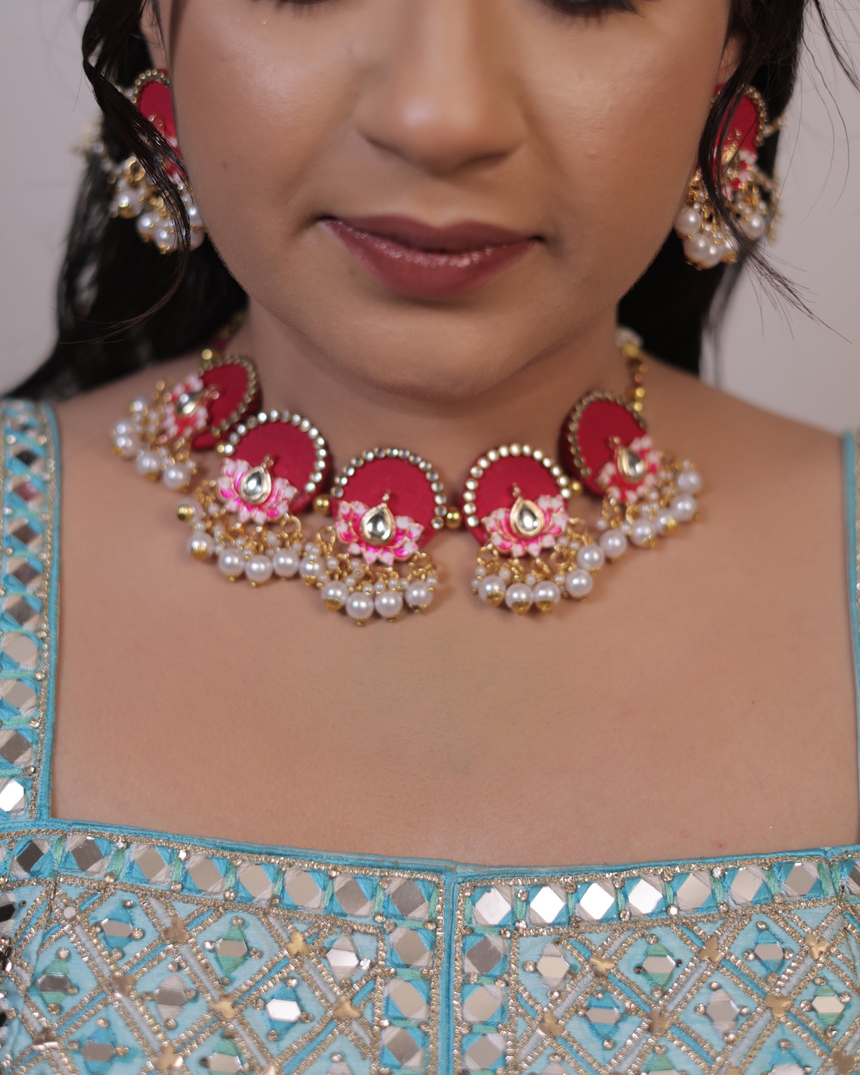 Samiksha Nacklace set (Rani pink)